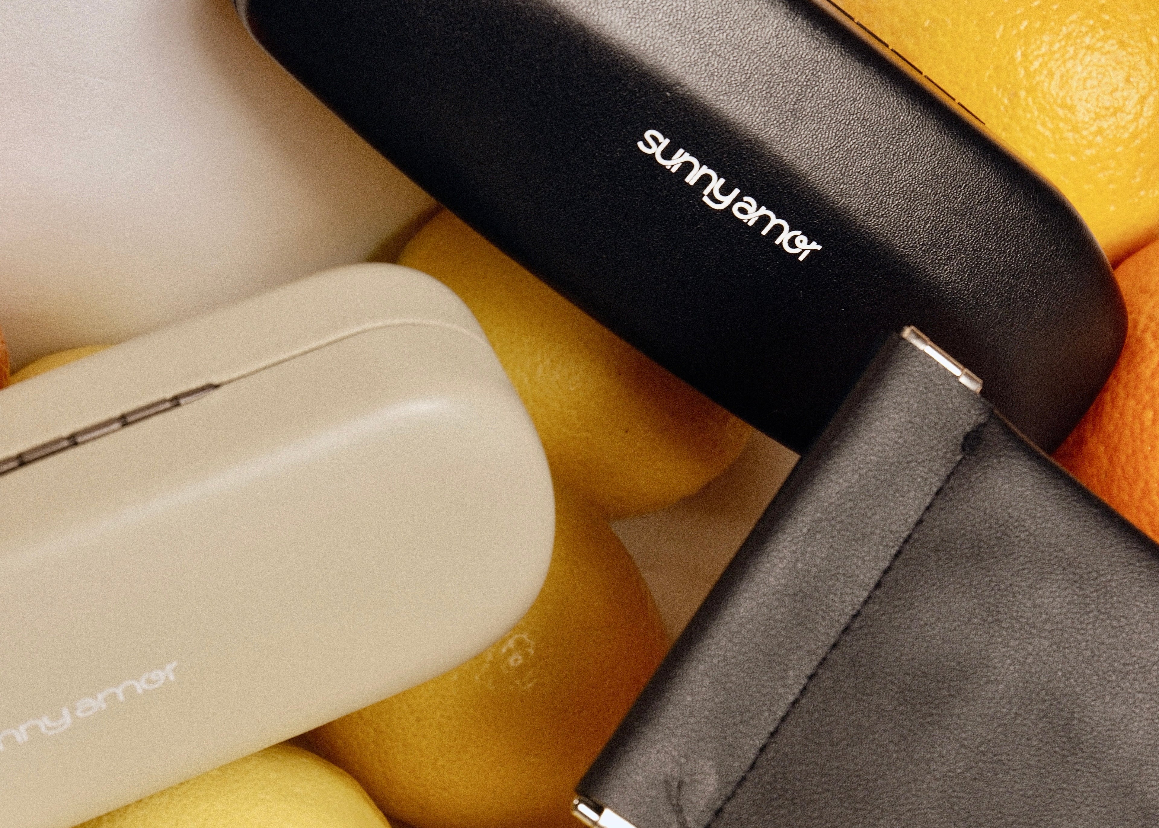 Black and beige electronic devices with 'sunnyway' branding on a white background with lemons.